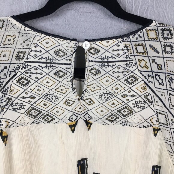 SEA New York Dress Womens 6 Beige Black 100% Silk Gauze Abstract Aztec Southwest - Picture 13 of 16